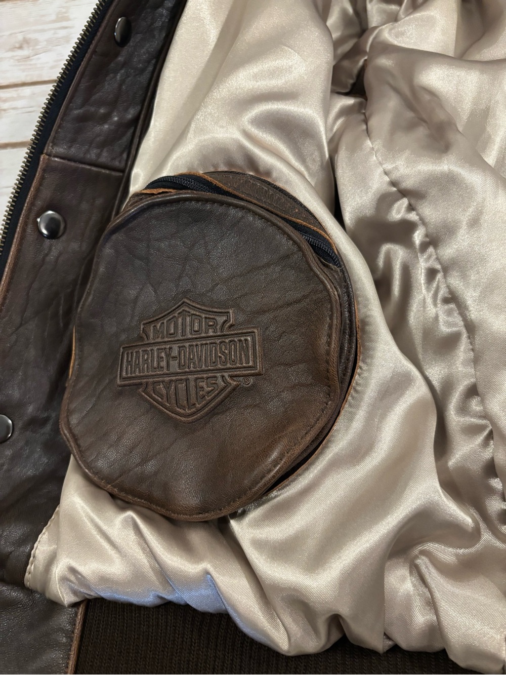 VNTG Harley-Davidson Legendary High Roller Brown Leather Bomber Varsity Jacket L - Picture 11 of 16